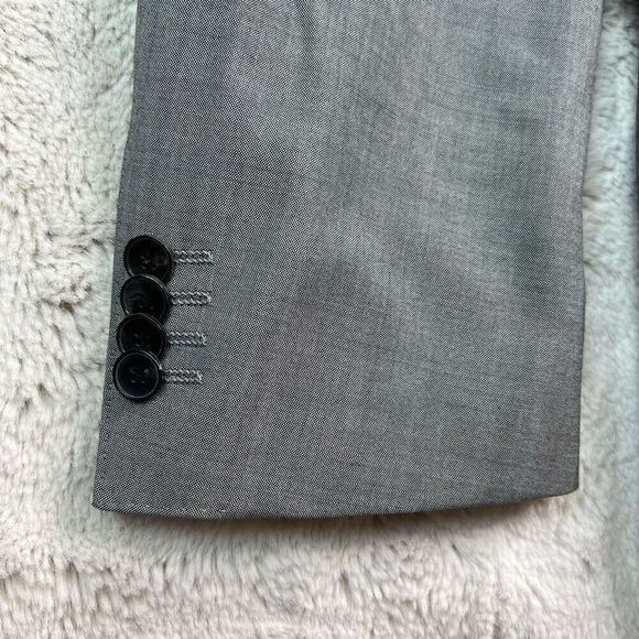 Hugo Boss Virgin Wool Dual Vent Gray Geo Mens Blazer Jacket 44L Woven in Italy - Picture 3 of 13